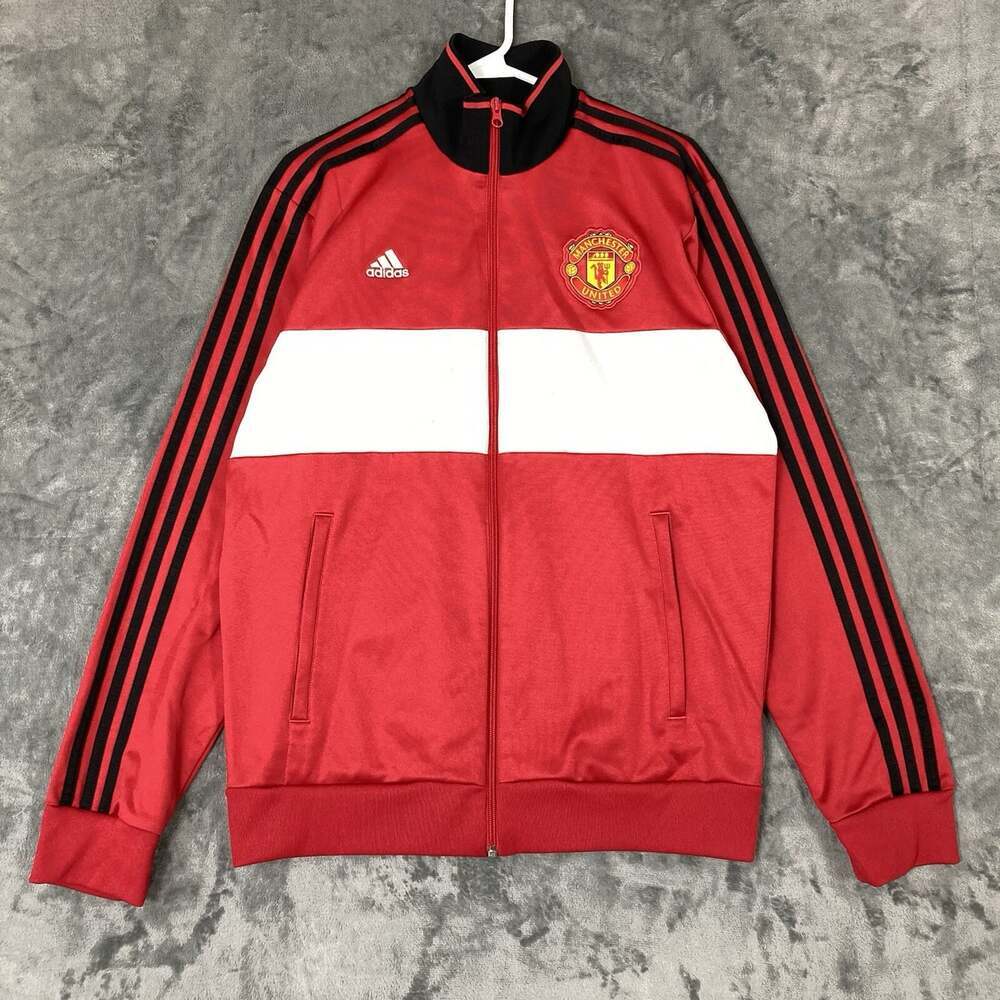Manchester United Adidas Track Jacket Mens Large Red Full Zip Activewear Soccer